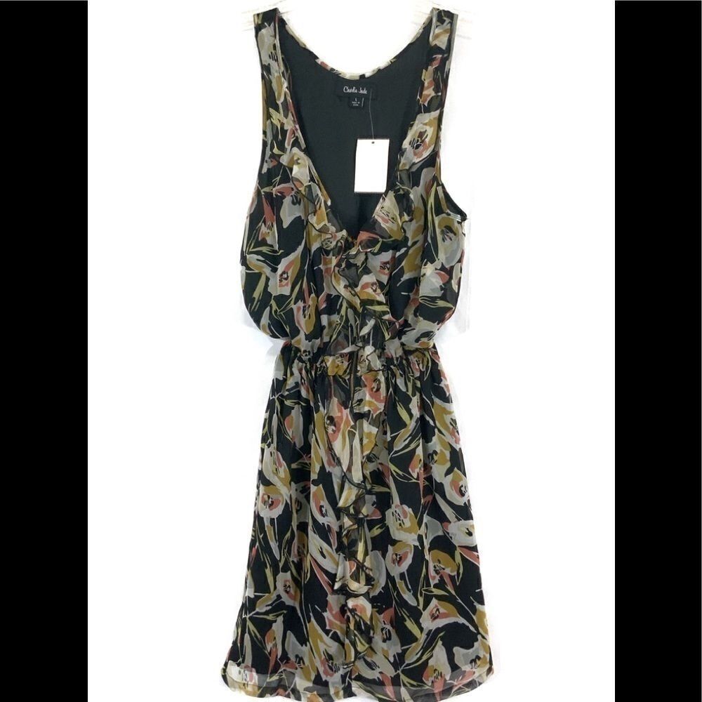 Charlie Jade for Nordstrom Silk Ruffle Sleeveless Floral Summer Dress Size L NWT